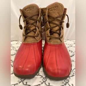 Sperry Top-Sider Women's Saltwater Duck Ankle Boots Leather Rubber Red Size 9